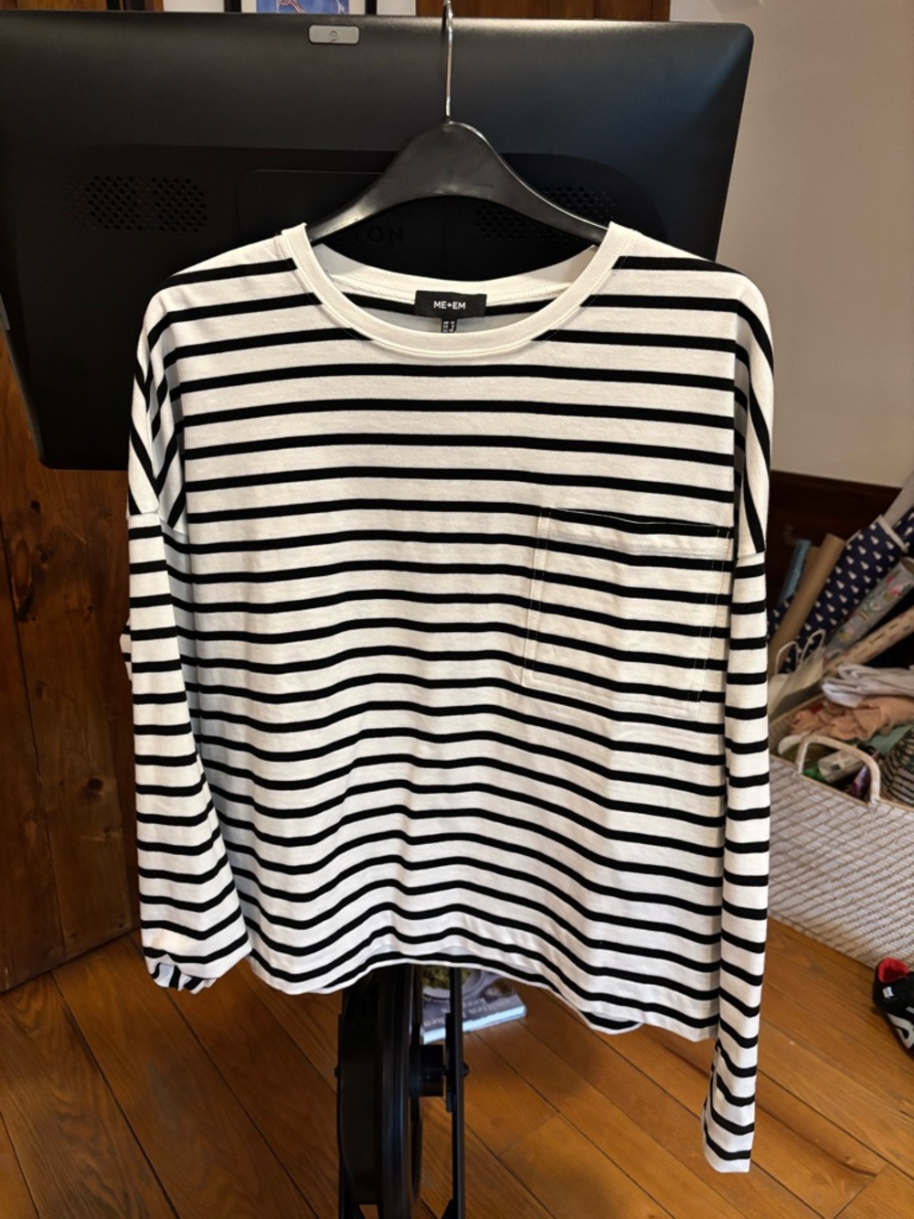 ME+EM Black and White Striped Long Sleeve Tee